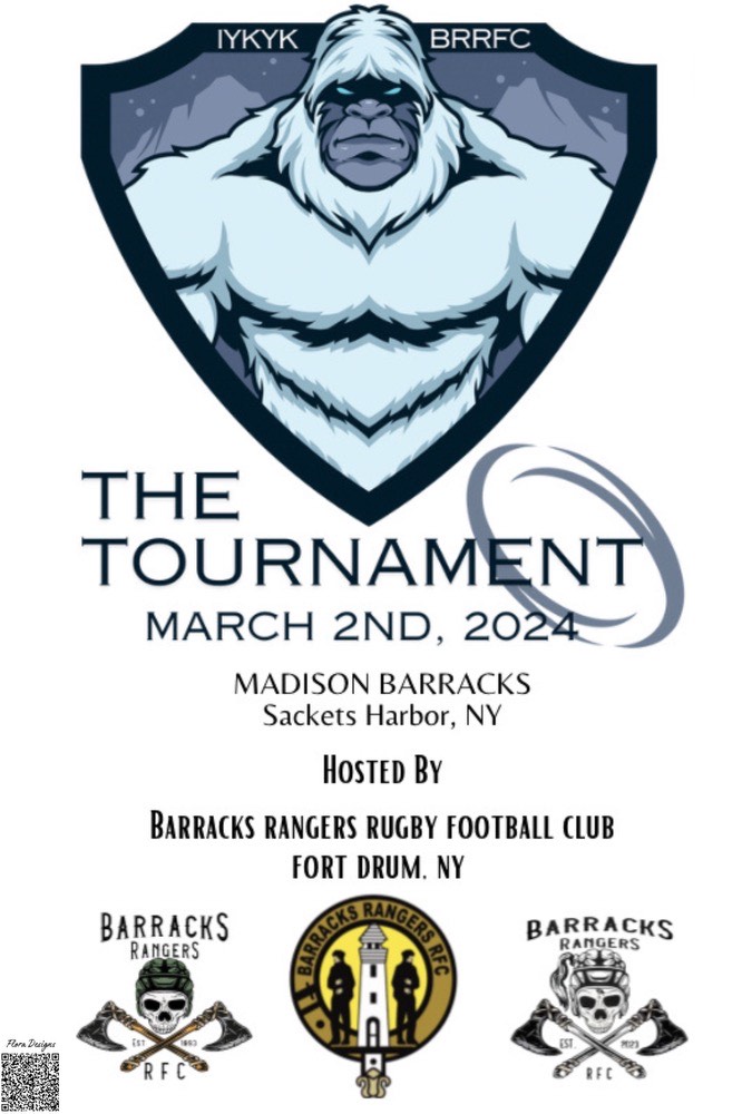 Flyer for The Tournament, hosted by the Barracks Rangers Rugby Football Club (BRRFC)