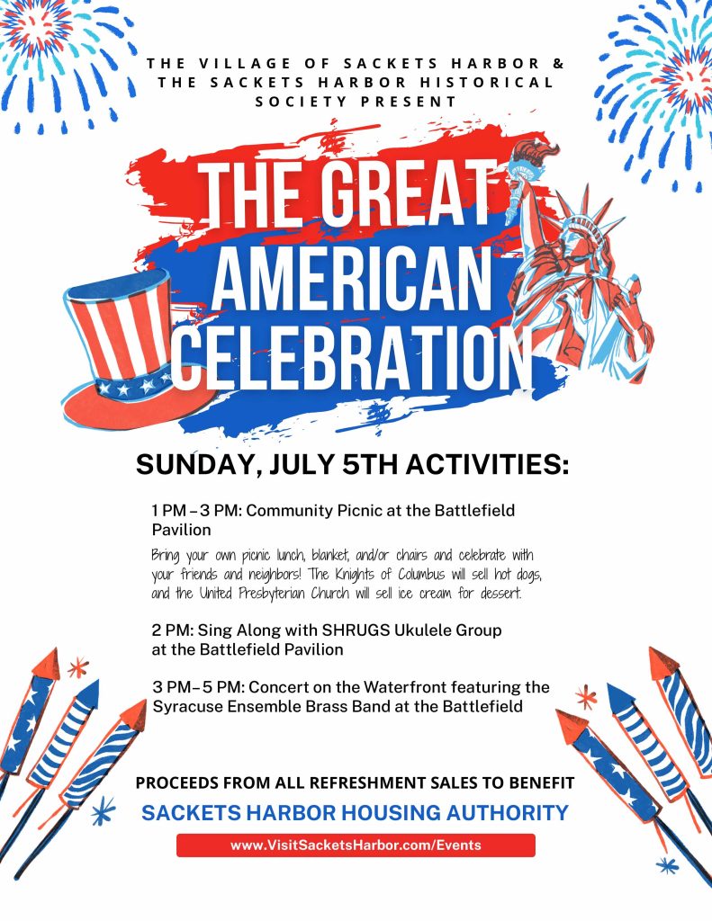 Flyer with the full schedule of events for July 5th in Sackets Harbor